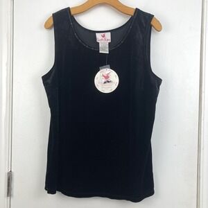 Quacker Factory Womens Black Velvet Sequin Scoop Neck Sleeveless Tank Top Large